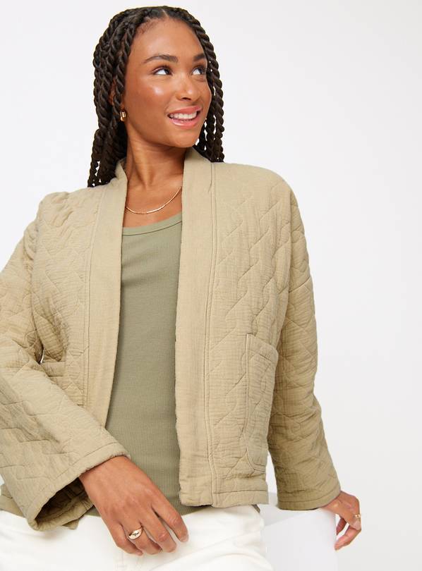 Khaki Open Front Quilted Jacket XL