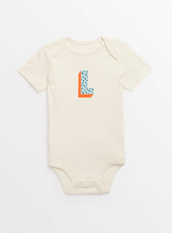 Cream 'L' Initial Short Sleeve Bodysuit 6-9 months