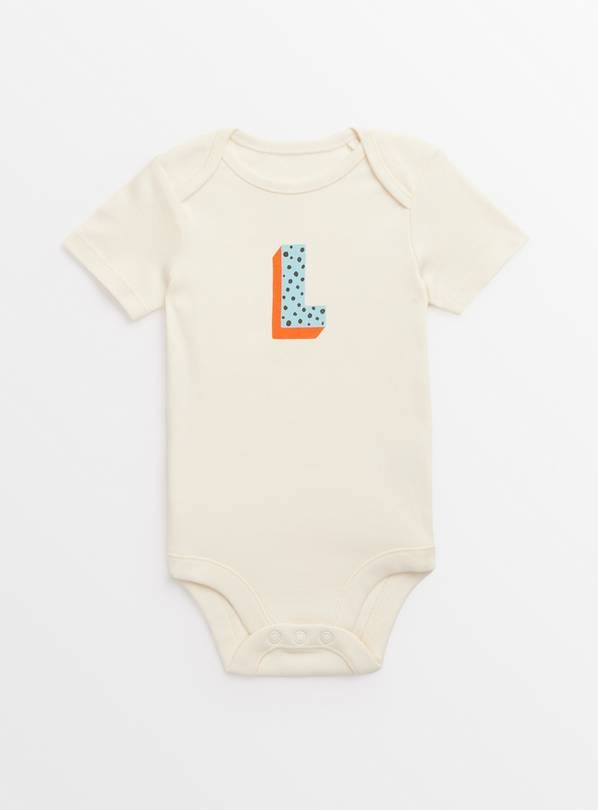 Cream 'L' Initial Short Sleeve Bodysuit Up to 3 mths