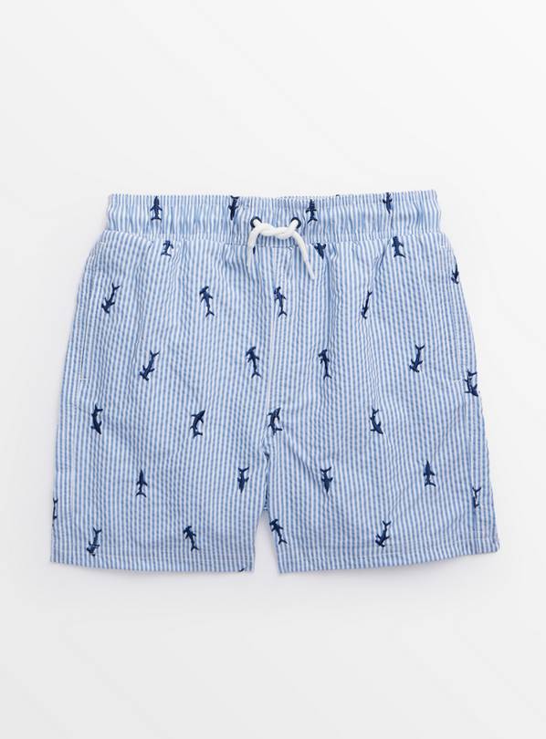 Blue Shark Stripe Seersucker Swim Shorts  6 years