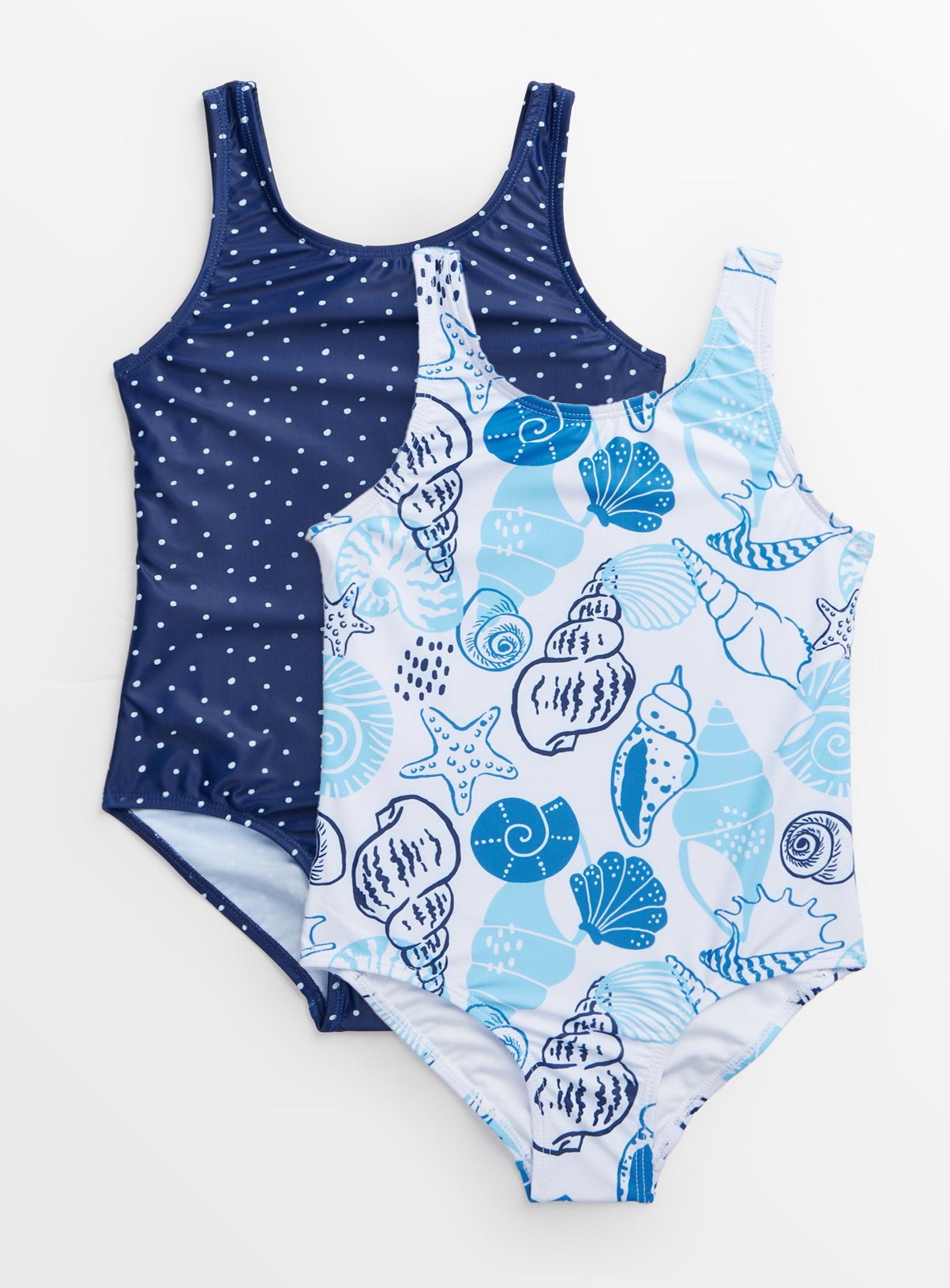 Navy Navy Spot & Seashell Print Swimsuits 2 Pack (7 Years) - Tu by Sainsbury's