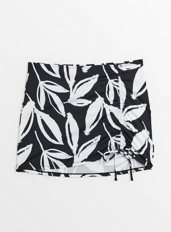 Monochrome Leaf Print Swim Skirt 14