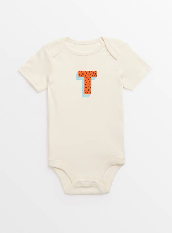 Cream 'T' Initial Short Sleeve Bodysuit  Newborn