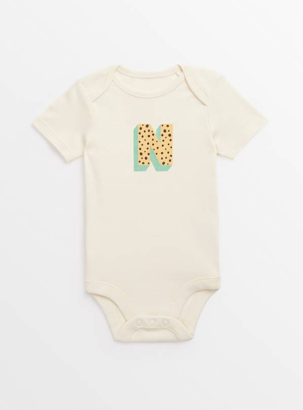 Cream 'N' Initial Short Sleeve Bodysuit 3-6 months