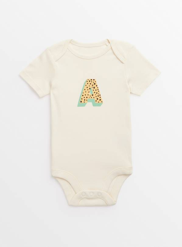 Cream 'A' Initial Short Sleeve Bodysuit Up to 3 mths