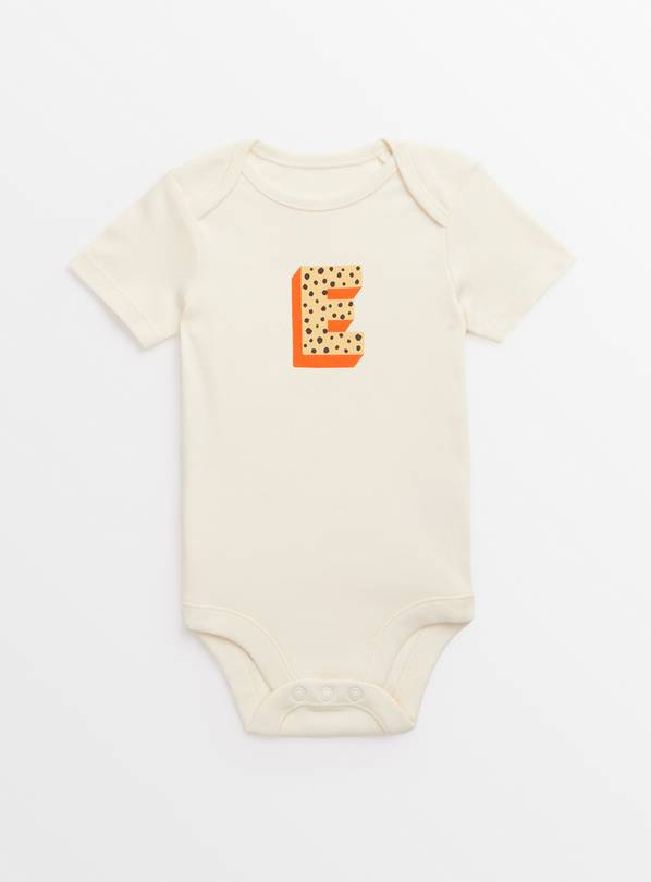 Cream 'E' Initial Short Sleeve Bodysuit  Up to 1 mth