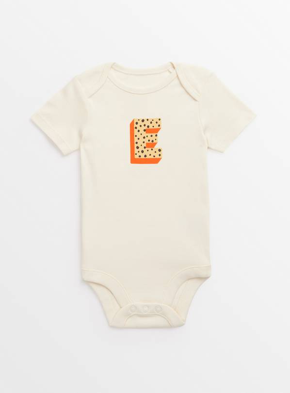 Cream 'E' Initial Short Sleeve Bodysuit  3-6 months