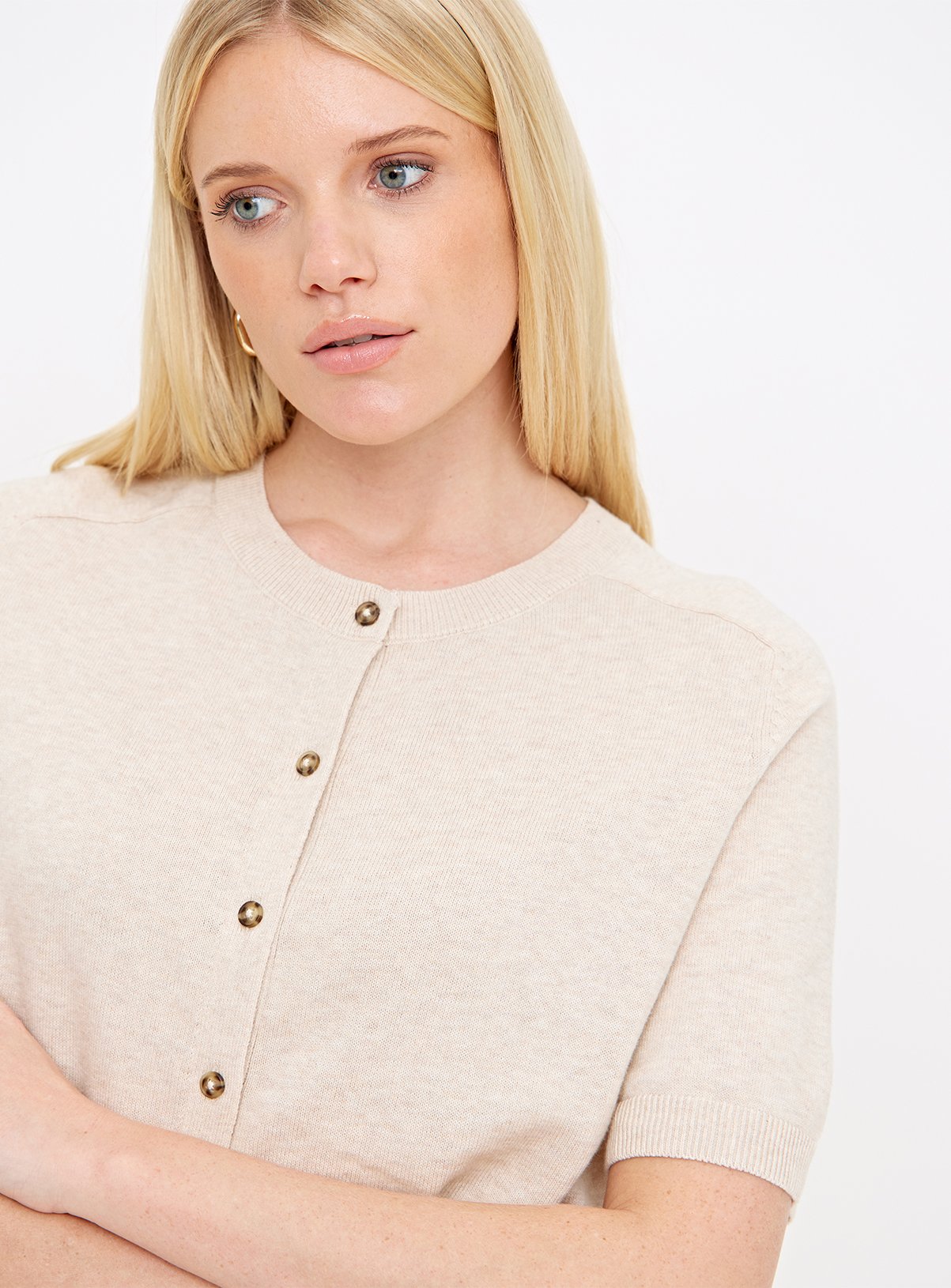 Oatmeal Button-Through Short Sleeve Cardigan  22 - Image 3 thumbnail