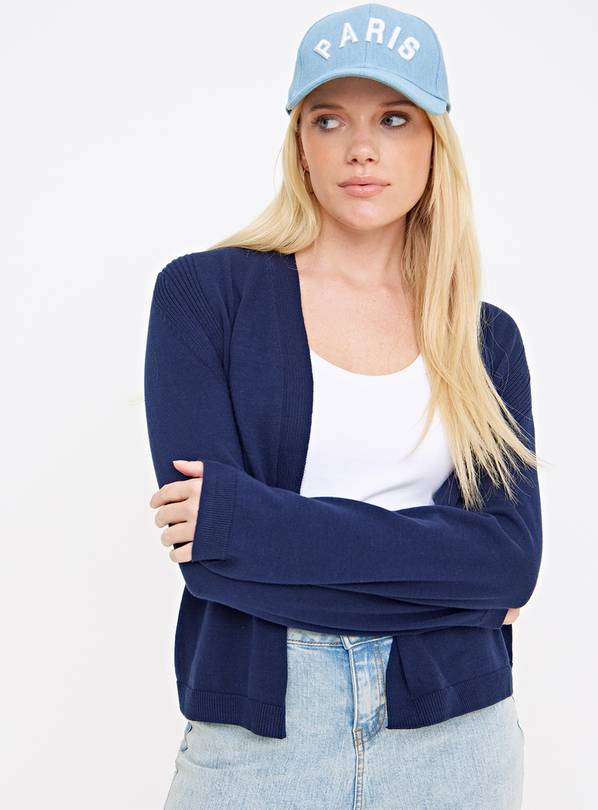 Navy Cropped Cotton Cardigan  12