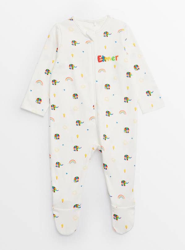 Elmer The Patchwork Elephant White Sleepsuit Up to 3 mths