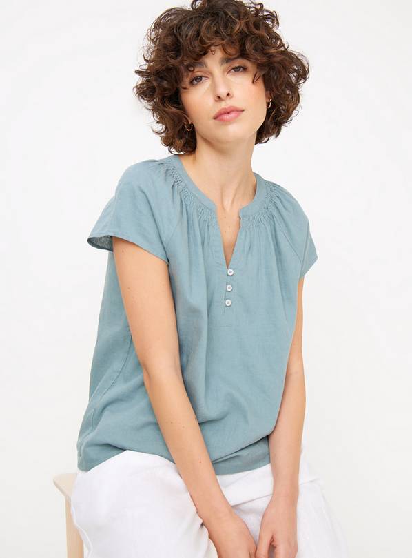 Neutral Linen Blend Flutter Sleeve Blouse 14