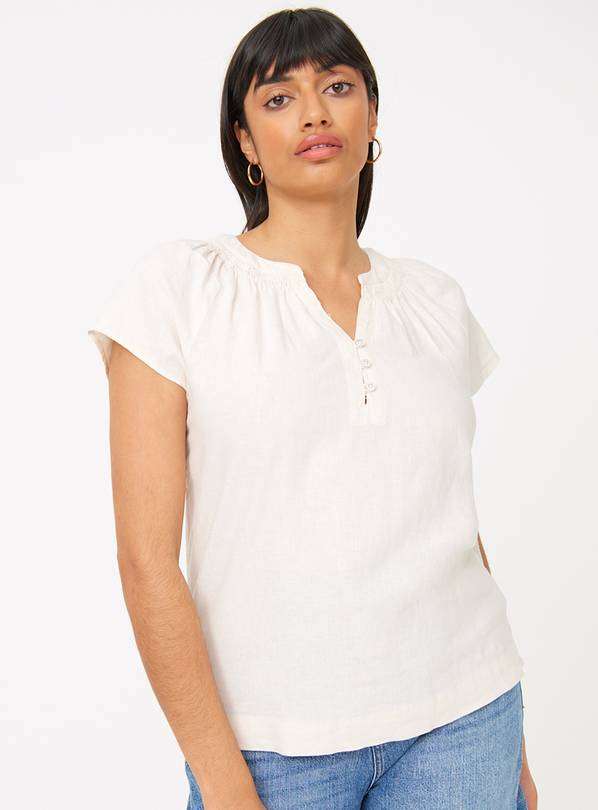 Neutral Linen Blend Flutter Sleeve Blouse 12