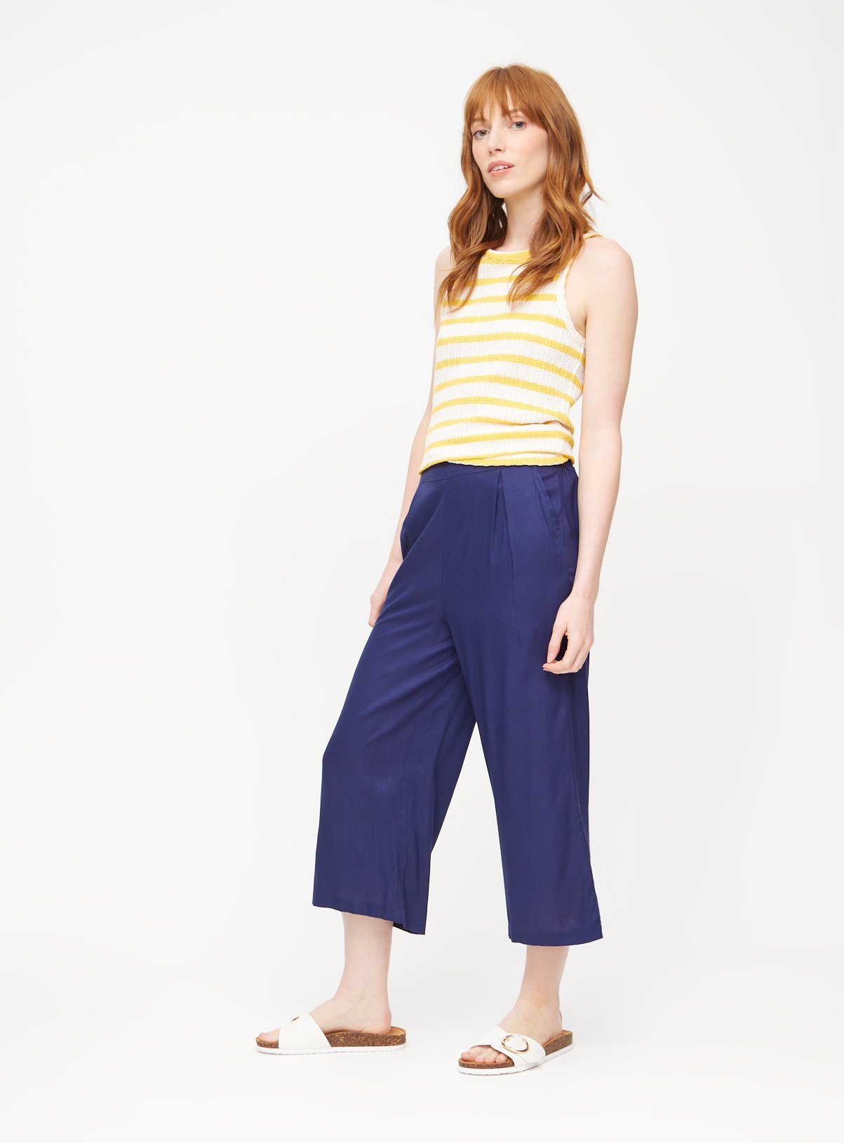 Navy Woven Cropped Trousers  12 - Image 2 thumbnail
