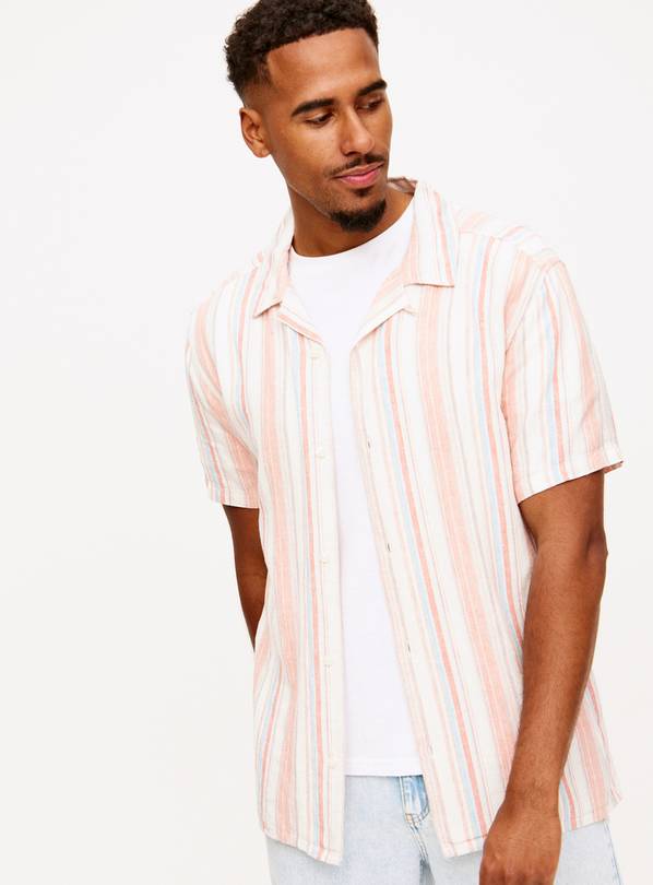 Orange Stripe Linen Blend Shirt XL