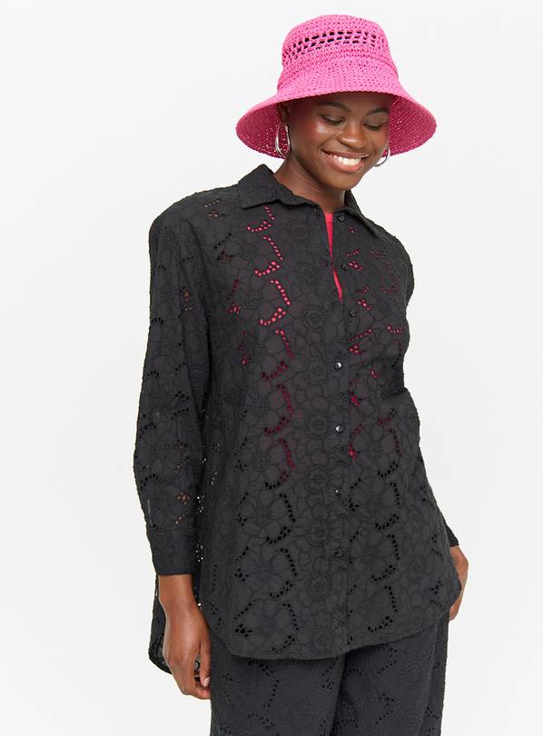 Black Floral Lace Oversized Shirt 10