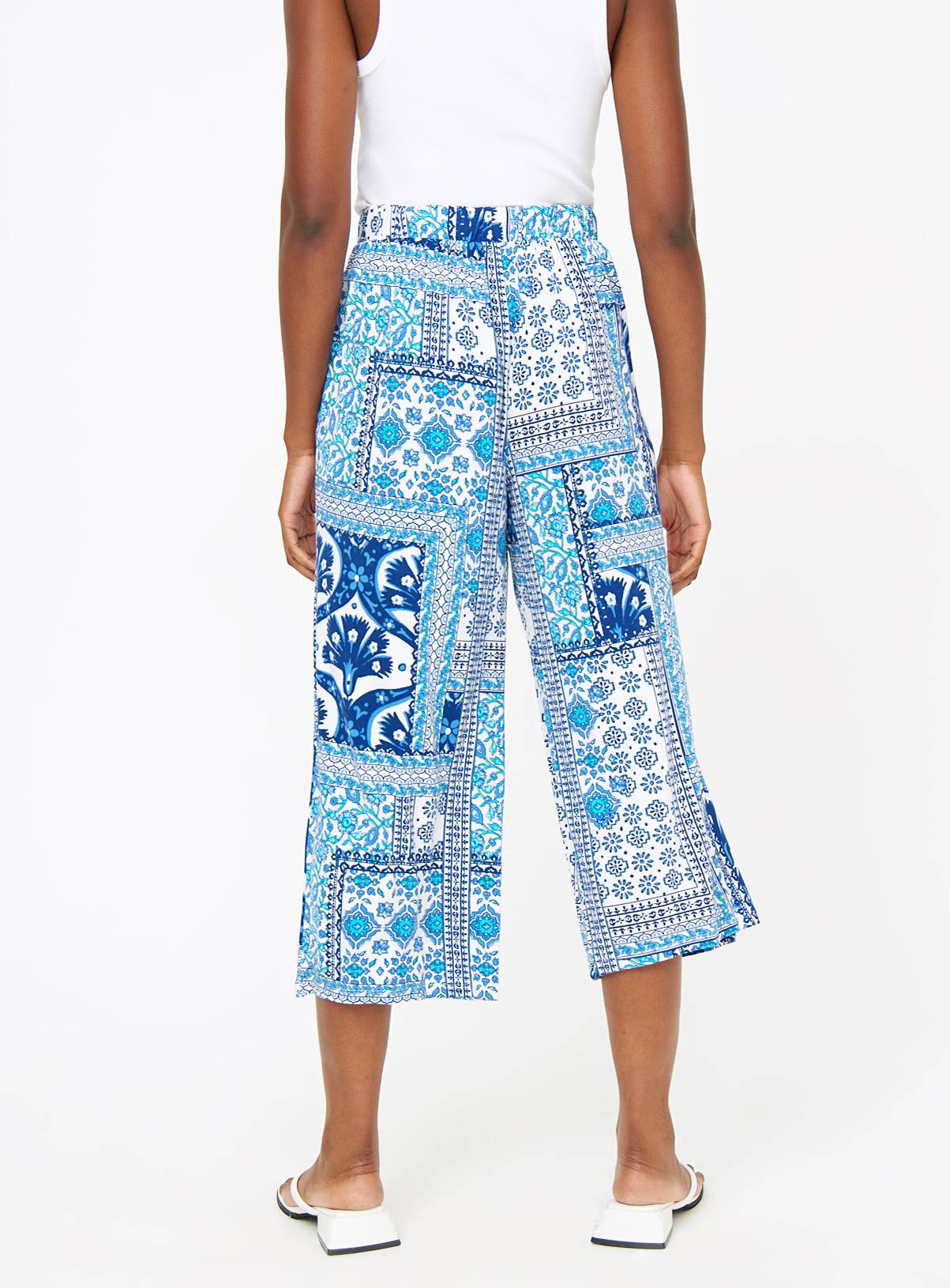 Blue Tile Printed Wide Leg Cropped Trousers 18 - Image 4