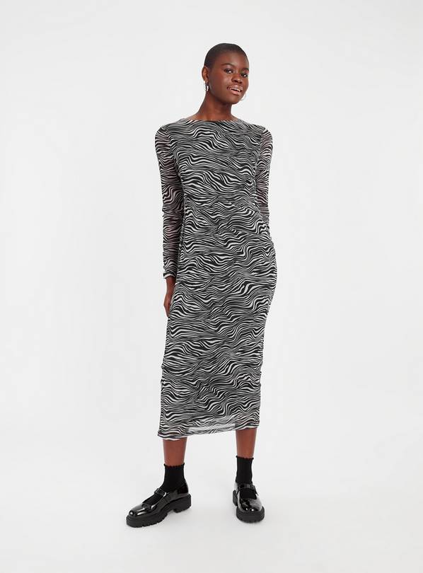 Buy Zebra Print Ruched Mesh Midaxi Dress 10 | Dresses | Tu