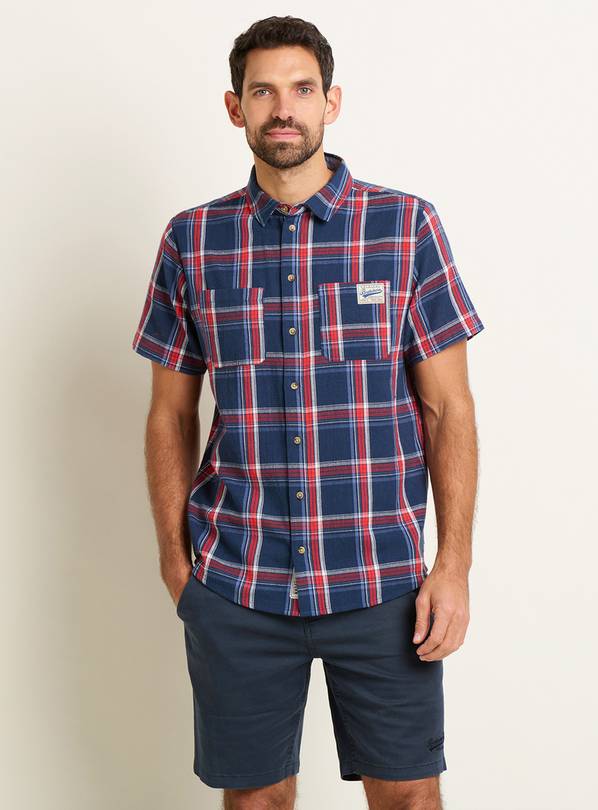 BRAKEBURN Navy Check Short Sleeve Shirt XXL