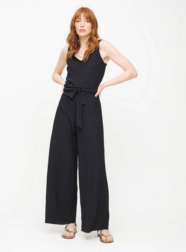 Black Plisse Wide Leg Jumpsuit 16