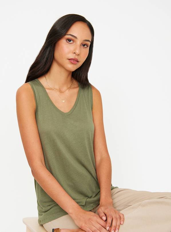 Khaki Linen Blend Relaxed Fit Vest Top 24