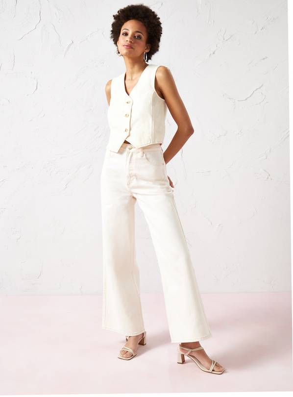 EVERBELLE Ecru Denim Wide Leg Jeans  16