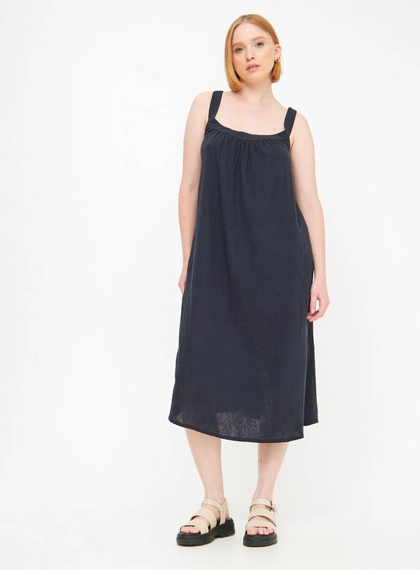 Black Cotton Midaxi Beach Dress M