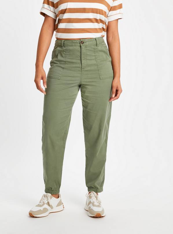 Khaki Tea Dye Tapered Leg Trousers  10R