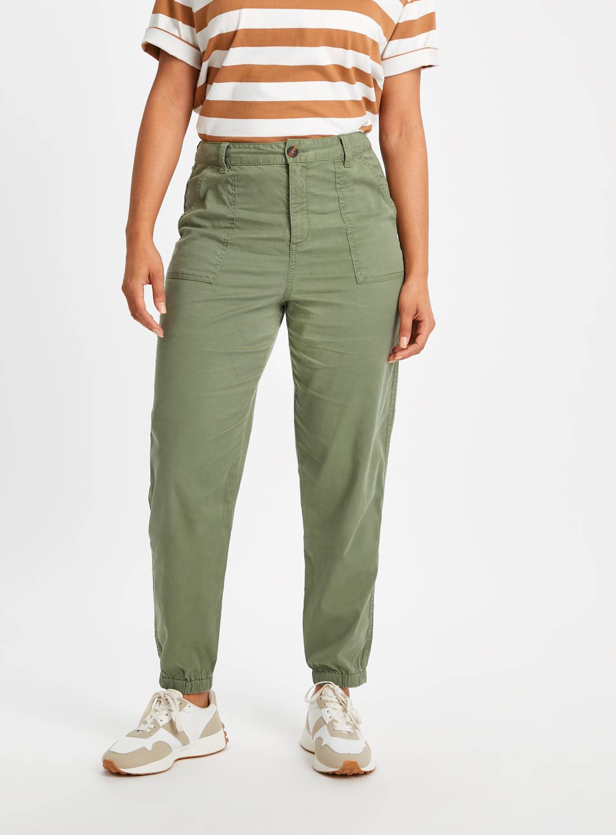 Khaki Tea Dye Tapered Leg Trousers  16S - Image 1