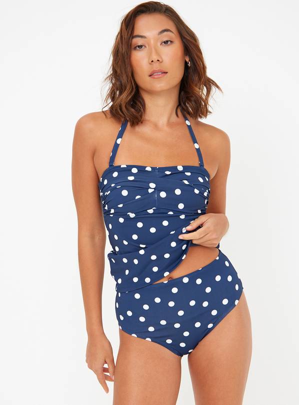 Navy Polka Dot Textured High Waisted Bikini Bottoms 8