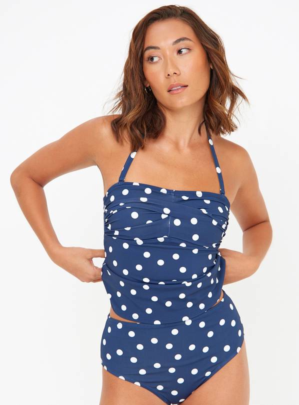 Navy Spot Print Halter Neck Tankini Top 10