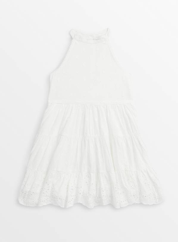 White Halter Neck Broderie Woven Dress 5 years