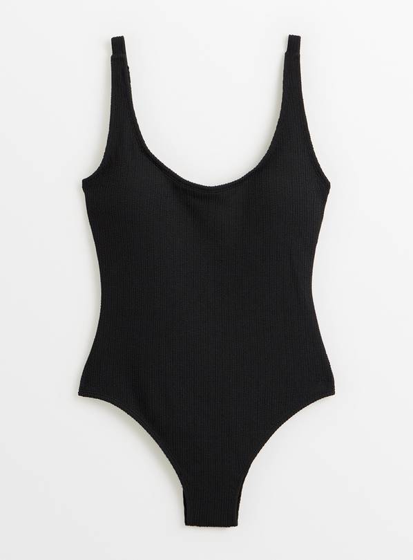 Black Textured Medium Control Swimsuit 10