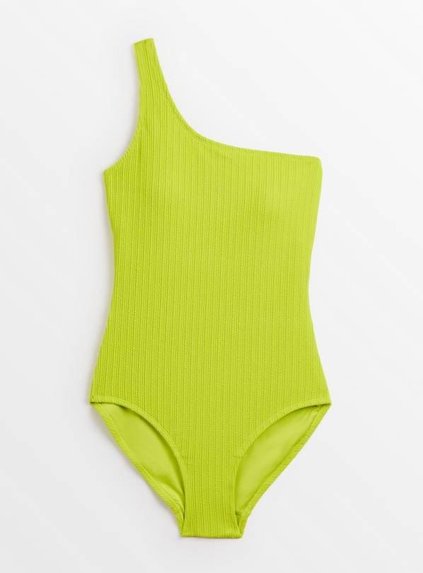 Lime Green One Shoulder Textured Swimsuit 18