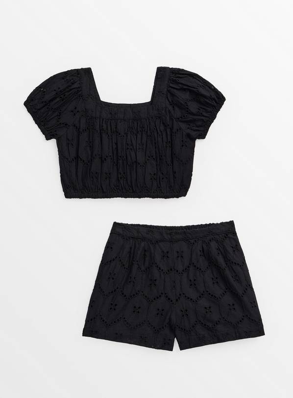 Black Broderie Crop Top & Shorts Set 5 years