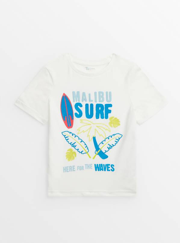 White Malibu Surf Slogan T-Shirt 1-2 years