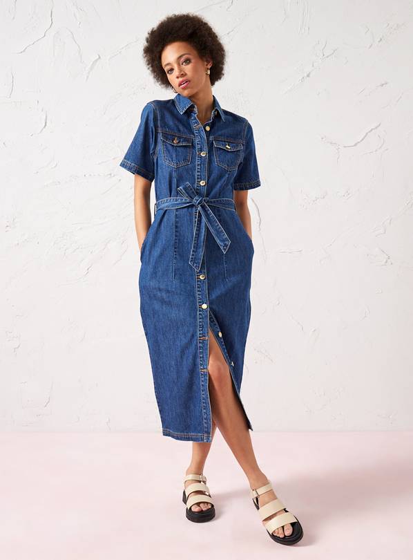 EVERBELLE Denim Wash Midi Shirt Dress 14