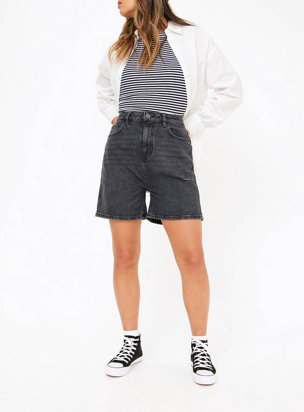 Charcoal Washed Denim Mom Shorts 14