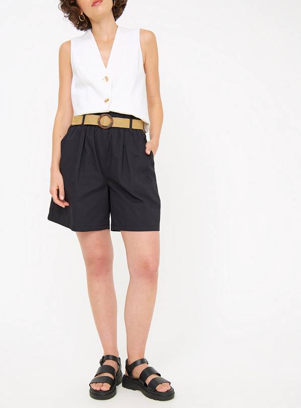 Black Poplin Belted Shorts 10