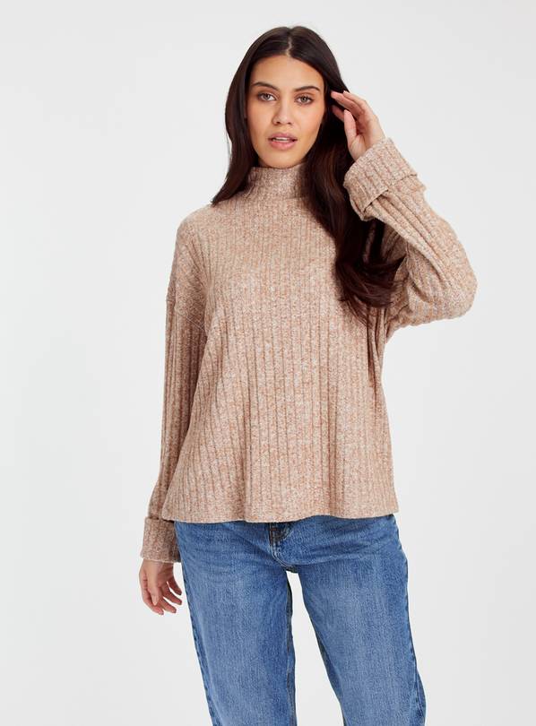Oatmeal Soft Touch Roll Neck Top 22