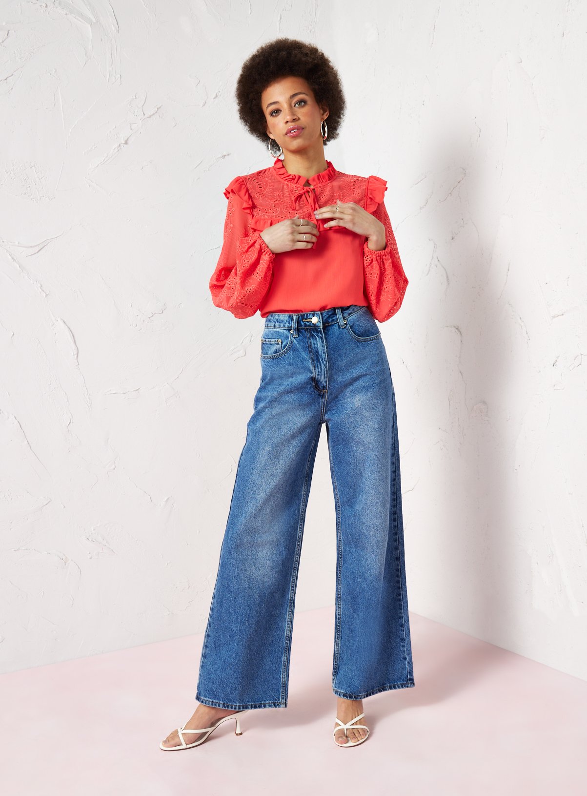 EVERBELLE Coral Broderie Chiffon Tie Neck Blouse 6 - Image 3 thumbnail