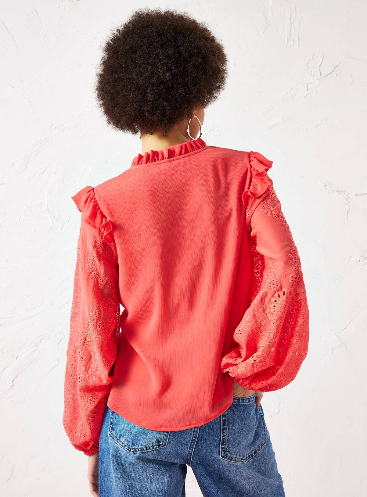 EVERBELLE Coral Broderie Chiffon Tie Neck Blouse 6 - Image 4
