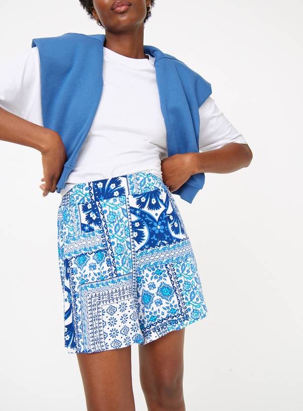 Blue Tile Printed Pull On Shorts  18