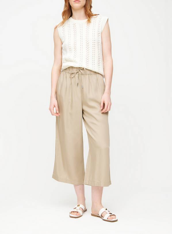 Neutral Tencel Wide Leg Cropped Trousers 18