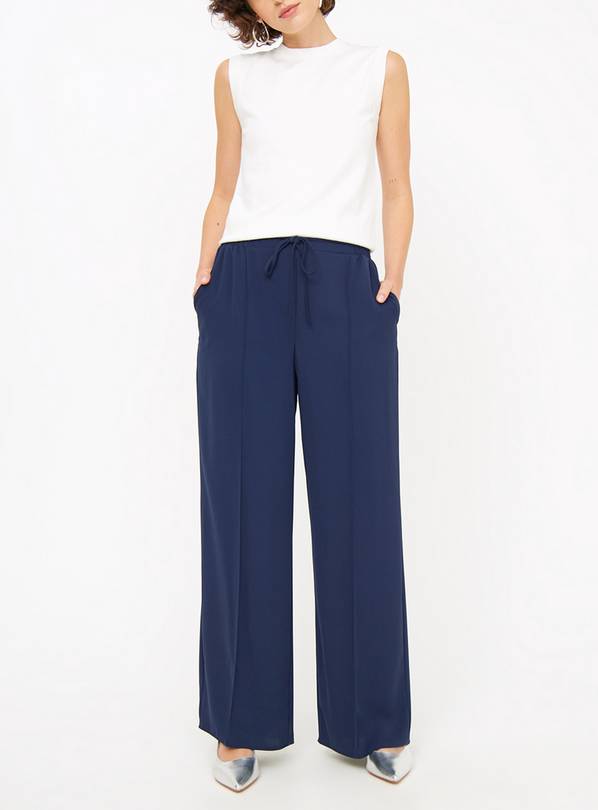Navy Belted Wide Leg Trousers  14R
