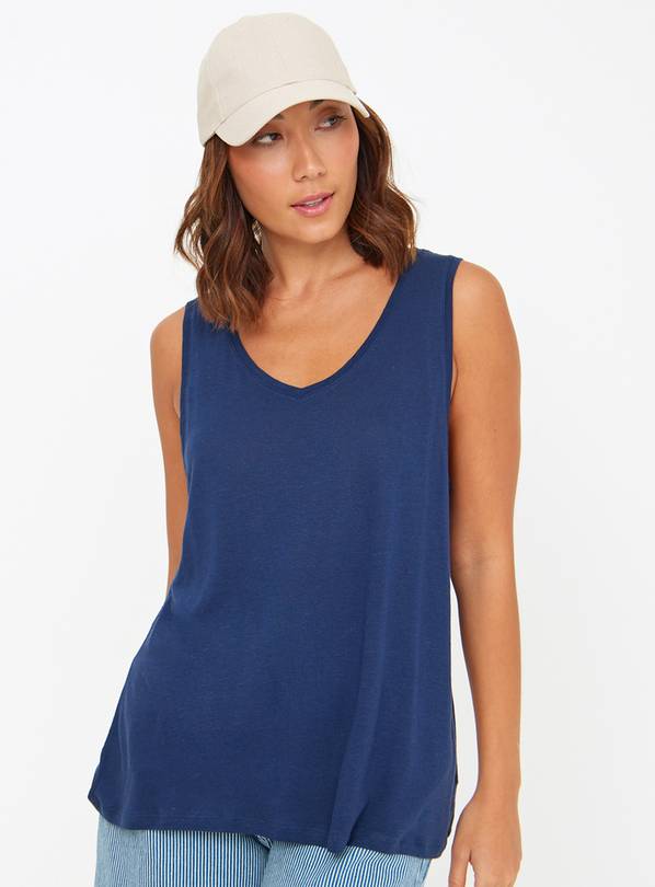 Navy Linen Blend Relaxed Fit Vest Top 14