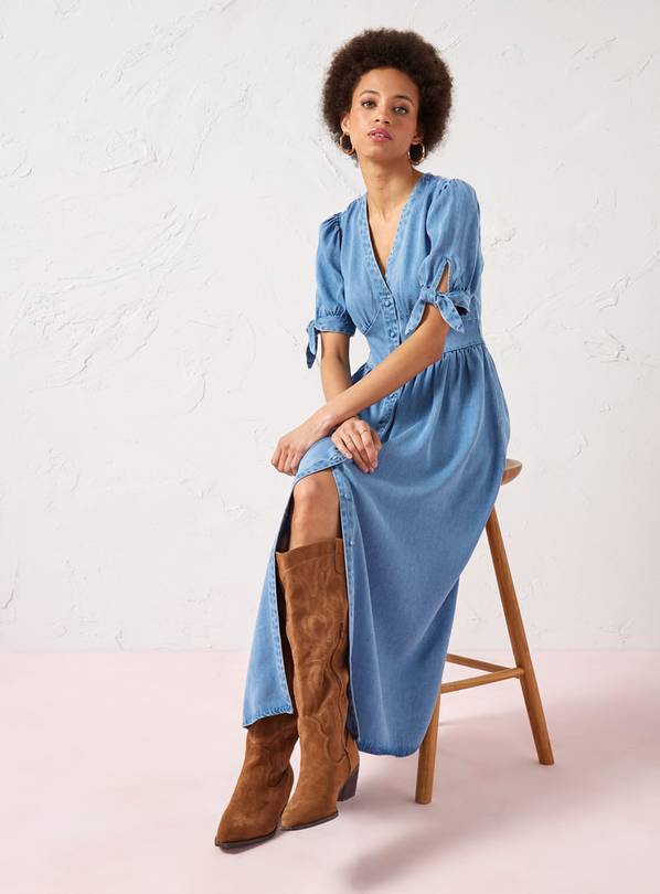 EVERBELLE Tencel Denim Blue Midi Tea Dress 20
