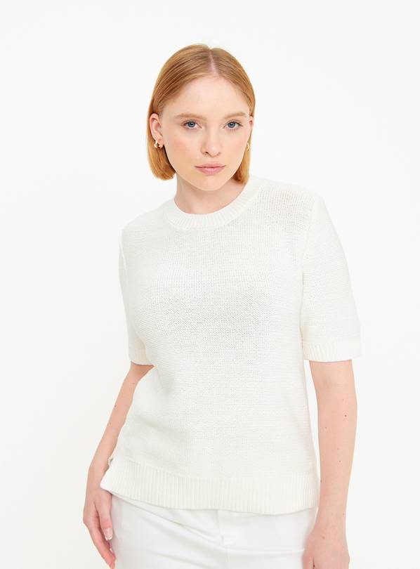 White Knitted Crew Neck Top 20