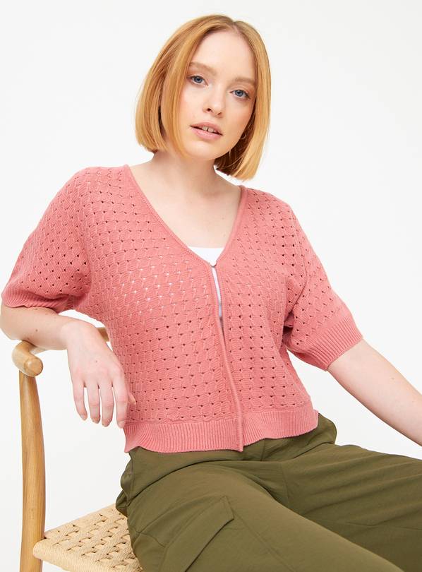 Pink Pointelle Short Sleeve Cardigan 22