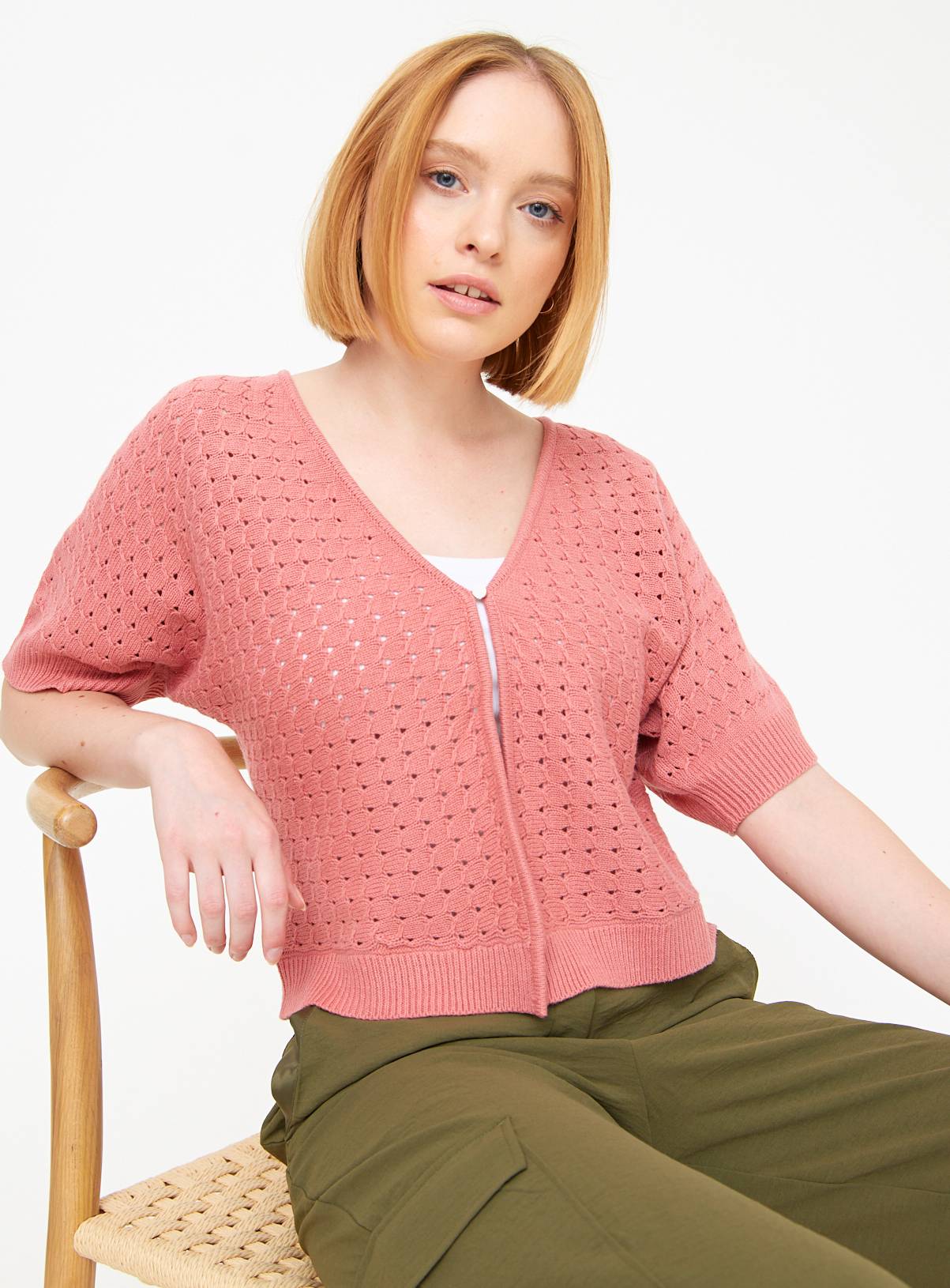 Pink Pointelle Short Sleeve Cardigan 16 - Image 1