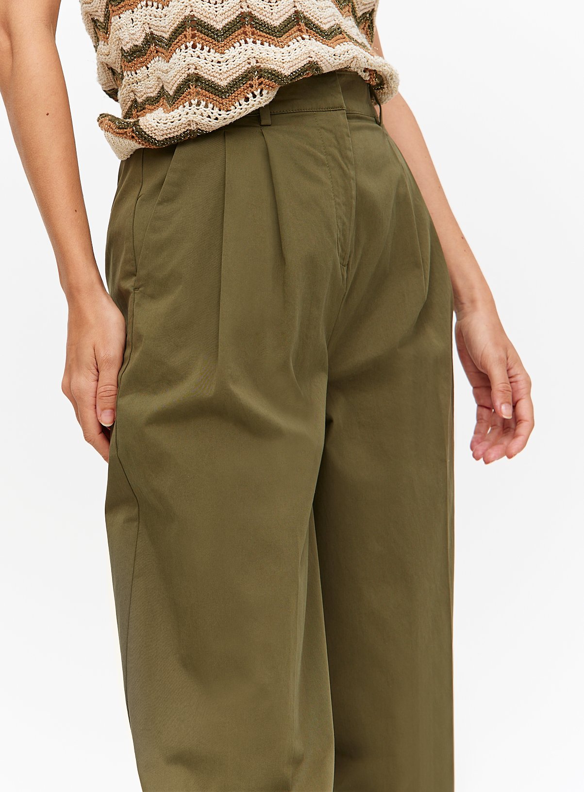 Khaki Barrel Leg Chino Trousers 24S - Image 3 thumbnail